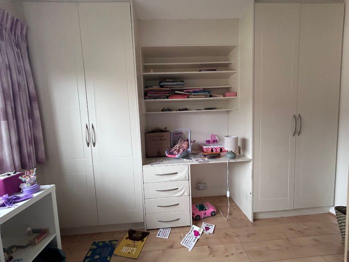 White Fitted Bedroom Wardrobes with Desk & Shelving