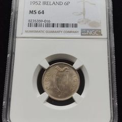 Ireland 1952 | Irish 6p | 6 Pence | Wolfhound | KM.13a | MS 64