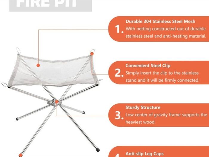 Portable Fire Pit for Camping, Outdoor Folding Firepit Fireplace with Heat Resistant Gloves & Carrying Bag, Stainless Steel Mesh BBQ Fire Bowl for Picnics, Bonfire, Patio, Backyard and Garden (FREE POSTAGE)