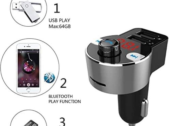 Bluetooth FM Transmitter, Car Radio Audio Adapter MP3 Player Handsfree Car Kit with Dual USB Ports 5V/3.4A, LED Display Car Voltage, Play TF Card/USB Flash Drive (FREE POSTAGE)