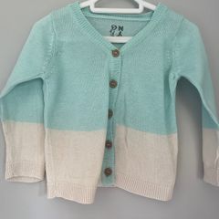 Pure baby aqua & ivory unisex organic cotton cardigan Sz 3-6mths EUC