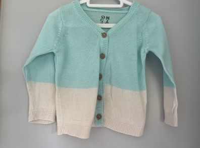Pure baby aqua & ivory unisex organic cotton cardigan Sz 3-6mths EUC