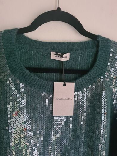 Womens Rd Williams Emerald Green Sequin Short Sleeve Jumper Sweater Size Uk 20-22  Eu 48-50 Brand New Bnwt