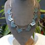 Vintage Mexican Silver & Turquoise Chevron Statement Necklace, 35.5g Image 2