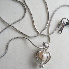 Vintage 18K white Gold Plated Caged Pearl Necklace length 16" - 5,7g