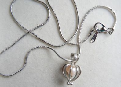 Vintage 18K white Gold Plated Caged Pearl Necklace length 16" - 5,7g