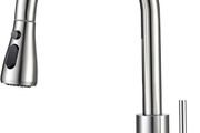 Kitchen Tap with Pull Out Spray, Swivel Kitchen Sink Mixer Tap Brushed Nickel with Pull Down Sprayer 3 Modes, Single Lever High Arch Stainless Steel Bar Faucet 1 Hole