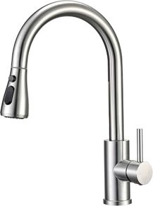 Kitchen Tap with Pull Out Spray, Swivel Kitchen Sink Mixer Tap Brushed Nickel with Pull Down Sprayer 3 Modes, Single Lever High Arch Stainless Steel Bar Faucet 1 Hole