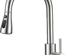 Kitchen Tap with Pull Out Spray, Swivel Kitchen Sink Mixer Tap Brushed Nickel with Pull Down Sprayer 3 Modes, Single Lever High Arch Stainless Steel Bar Faucet 1 Hole