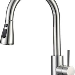Kitchen Tap with Pull Out Spray, Swivel Kitchen Sink Mixer Tap Brushed Nickel with Pull Down Sprayer 3 Modes, Single Lever High Arch Stainless Steel Bar Faucet 1 Hole