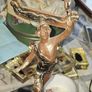 A Pair of Antique French Spelter Statues titled La Force (The Strength) and Le Pouvoir (The Power). The feature a male and female figure standing a top lions, raising up flaming torches Image 5