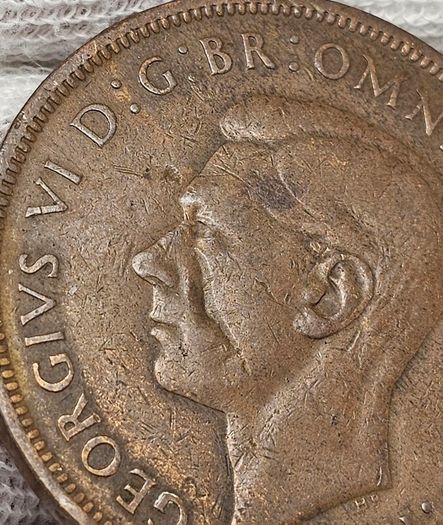 Great Britain 1938 King George VI Penny Possible Obverse Mint Error Planchet Error