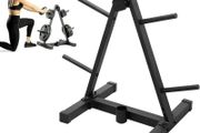 Barbell &amp; Weight Plate Storage Rack 4 Barbell Holders Olympic Barbell Compatible Heavy Duty Steel Construction for Home Gym | Black