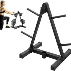 Barbell & Weight Plate Storage Rack 4 Barbell Holders Olympic Barbell Compatible Heavy Duty Steel Construction for Home Gym | Black
