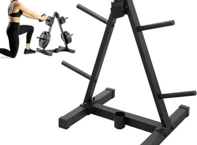 Barbell & Weight Plate Storage Rack 4 Barbell Holders Olympic Barbell Compatible Heavy Duty Steel Construction for Home Gym | Black