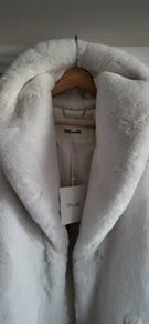Diane Von Furstenberg White Faux Fur Coat - Sz 12-16UK - Rrp 690 - BNWT