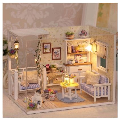 Wooden Dollhouse Kit 3D Build with LED Lights
