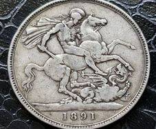 1891 United Kingdom 1 Silver Crown - Victoria 2nd portrait coin