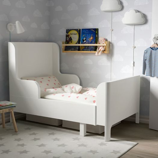 Girl Extendable Bed. light Pink and Mattress. IKEA BUSUNGE