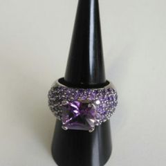 Sterling Silver Cubic Zirconia Amethyst Cocktail Ring