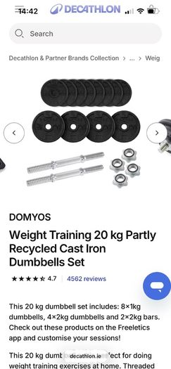 DOMYOS 20kg cast iron dumbbells set