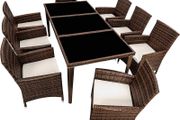 Aluminium Poly Rattan Dining Set, 8 Chairs + 1 Dining Table with Glass Tops, Includes 2 Cover Sets and Protective Cover, Various Colours