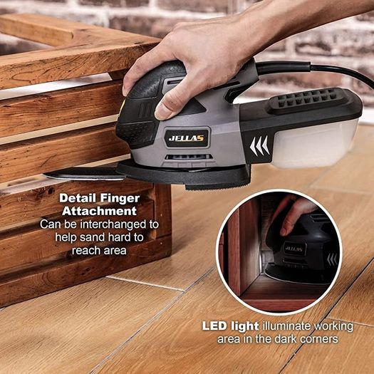 Detail Mouse Sander, 220W Compact Sander Machine for Wood, 13,000 RPM Sanders with Dust Collection, 12PCS Standard Sandpapers, 4 Finger Attachment and Sanding Pad Included (FREE POSTAGE)