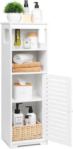White Storage Cabinet Floor Standing Home Storage Furniture Shelf,Suitable for Toilet Bedroom Kitchen Living Room