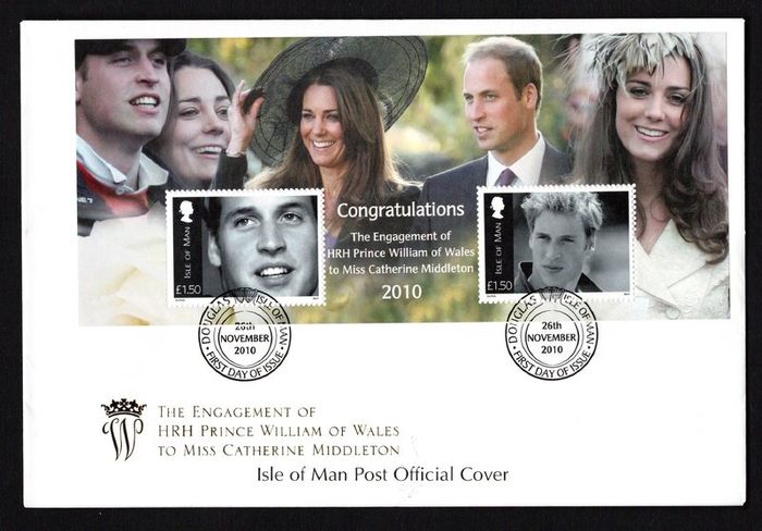 2010 Isle of Man Engagement of Prince William of Wales to Miss Catherine Middleton Commemorative Stamps Miniature Sheet First Day Cover (FDC)