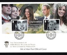 2010 Isle of Man Engagement of Prince William of Wales to Miss Catherine Middleton Commemorative Stamps Miniature Sheet First Day Cover (FDC)