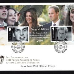 2010 Isle of Man Engagement of Prince William of Wales to Miss Catherine Middleton Commemorative Stamps Miniature Sheet First Day Cover (FDC)