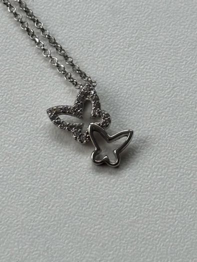 Sterling Silver Necklace with Double Butterfly Pendant
