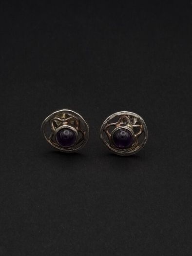 Vintage 925 Syerling Silver Purple Chalcedony Stud Earrings