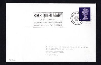 1967 Great Britain Cover with RMS Queen Mary Last Cruised Southampton, England Long Beach, California, USA Slogan Cancel
