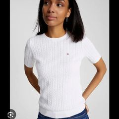 Tommy Hilfiger Cable Knit With Short Sleeve All Season Jumper - Colour - White - Size - XXL - RRP - 119.90 - Open To Offers!!