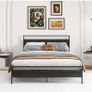 King Size Bed Frame with Wooden Headboard, Metal Bed Frame King size Bed Base/Mattress Foundation,Metal Slat Support Noise Free,Textured Black Image 8