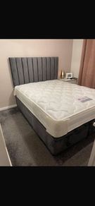 Gray double Divan bed and mattress