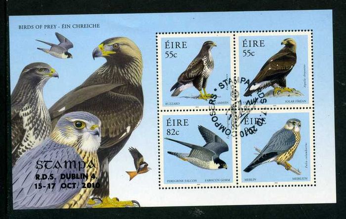 2010 Ireland Stampa Public Souvenir Birds of Prey Commemorative Stamps Miniature Sheet Overprinted for Stampa cancelled with show cancel of 17th October 2010