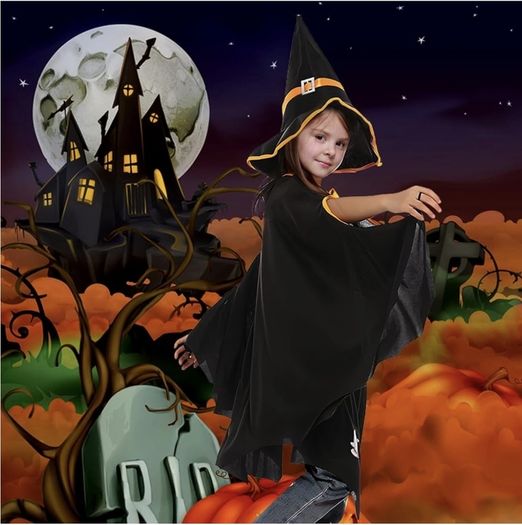 Halloween Costume Children's Pumpkin Bat Cape with Hat for Halloween