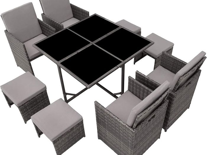 _Poly Rattan Cube Set Including Protective Cover and Stainless Steel Screws 4 Chairs 1 Table 4 Stools Various Colours