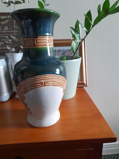 Clay decorative vase, hand painted H32 cm