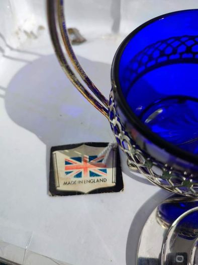 Vintage 1980s Art Deco Chrome & Cobalt Blue Glass Jam Jar