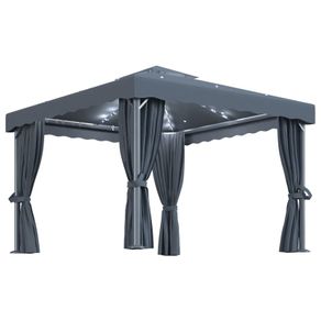 Gazebo with Curtain and String Lights 3x3 m Anthracite