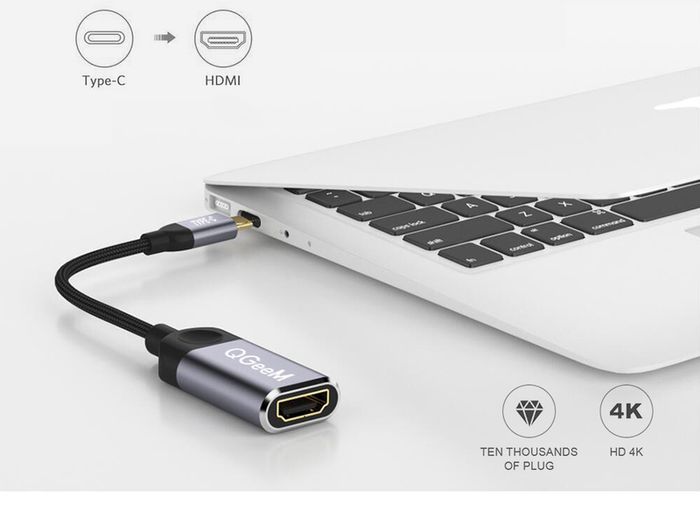 QGeeM USB-C Type (Thunderbolt 3 Compatible) HDMI Female (UHD 4K/30Hz) Gold-Plated/Nylon Braided/Aluminum Alloy Adapter Cable (Brand New/Warranty)