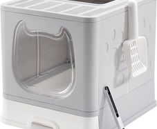 FREE EXPRESS SHIPPING Kitten Cat Litter Tray with Lid, Little Devil Design Front Door Foldable Litter Box for Small Cats & Rabbits