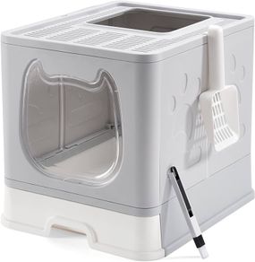 FREE EXPRESS SHIPPING Kitten Cat Litter Tray with Lid, Little Devil Design Front Door Foldable Litter Box for Small Cats & Rabbits