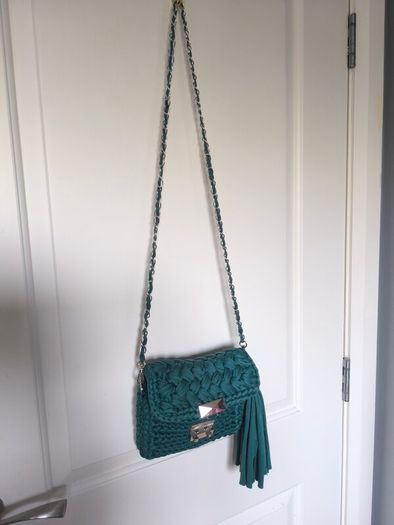 Handmade Crochet Crossbody Bag ,Bottle Green ,Emerald
