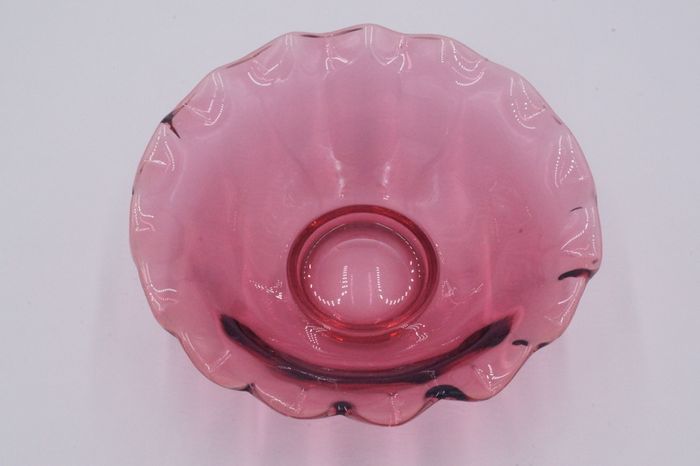 Cranberry Vintage Glass Ripple Rim Bowl