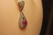 Sterling Silver Petite Natural Ruby and Zircon Drop Pendant and Chain