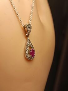 Sterling Silver Petite Natural Ruby and Zircon Drop Pendant and Chain